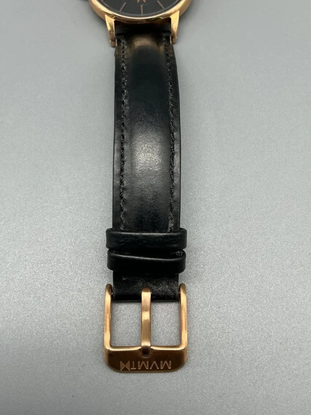 MVMT Madison Avenue Womens Watch 28mm Gold Tone Black Leather Band New Battery